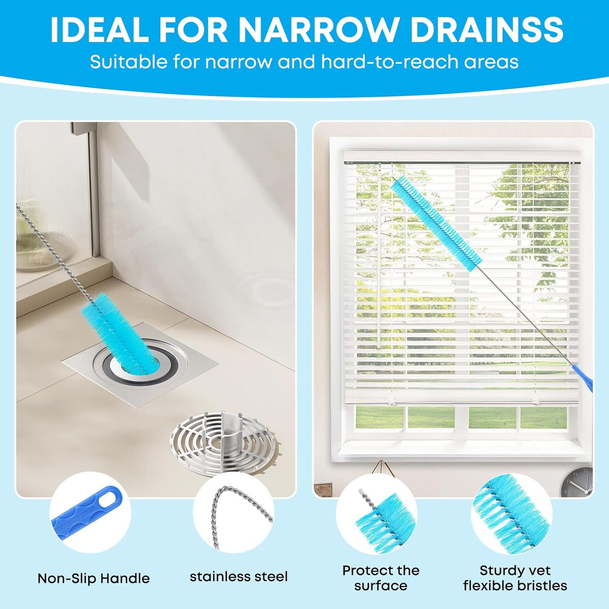 Dryer Vent Cleaner Kit - Long Dryer Vent Cleaning Brush with Lint Remover, Refrigerator Coil Cleaning Brush, Appliance Brush Set for Household Maintenance, AC Drain Radiator Grout Cleaning Tools